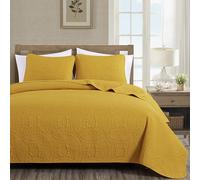 Chezmoi Collection Austin King Bedspread Set 3-Piece Pinsonic Quilted Oversized Bedspread Coverlet Set, King, Mustard