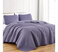 Chezmoi Collection Austin King Oversized Bedspread Set, 3-Piece Pinsonic Quilted Lightweight Microfiber Bedspread Coverlet, Dusty Purple