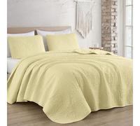 Chezmoi Collection Austin King Oversized Bedspread Set, 3-Piece Pinsonic Quilted Lightweight Microfiber Bedspread Coverlet, Pastel Yellow