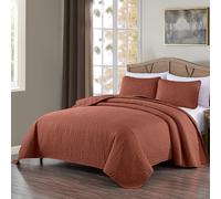 Chezmoi Collection Austin Queen Bedspread Set 3-Piece Pinsonic Quilted Oversized Bedspread Coverlet Set, Queen, Terracotta