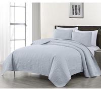 Chezmoi Collection Austin Queen Bedspread Set 3-Piece Pinsonic Quilted Oversized Bedspread Coverlet Set, Queen, Silver
