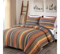 Chezmoi Collection Avery 2-Piece Multi-Color Striped 100% Washed Cotton Quilt Set Twin Size