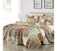 Chezmoi Collection Delaney 3-Piece Floral Patchwork Vintage Washed 100% Cotton Quilt Set, King
