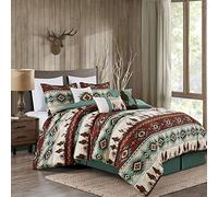 Chezmoi Collection Dune 7-Piece Southwestern Cowboys Aztec Comforter Set - Multicolor Teal Brown Beige Tan Red Printed Washed Microfiber Bedding, California King
