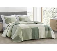Chezmoi Collection Elm 3-Piece Chic Patchwork Quilt Set - Green Floral Striped Coverlet - Pre-Washed Cotton Lightweight Reversible Bedspread, King Size