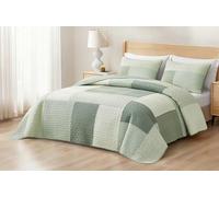Chezmoi Collection Elm 3-Piece Chic Patchwork Quilt Set - Green Floral Striped Coverlet - Pre-Washed Cotton Lightweight Reversible Bedspread, King Size