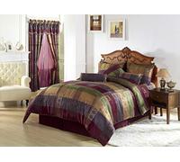 Chezmoi Collection Gitano Jacquard Patchwork 7-Piece Bedding Set, California King, Multi Color, Polyester Blend, Green, Purple, Burgundy