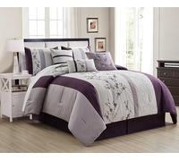 Chezmoi Collection Linnea 7-Piece Luxury Purple Lavender Gray Cherry Blossom Floral Embroidery Comforter Set, Full