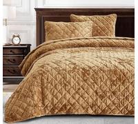 Chezmoi Collection Lux Caramel Gold Velvet Quilt Oversized King Set, 3-Piece Plush Distressed Velvet Bedding All Season Lightweight Comforter Brushed Microfiber Reverse with Diamond Stitch Quilting