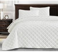 Chezmoi Collection Lux Cream White Velvet Quilt Queen Set, 3-Piece Plush Distressed Velvet Bedding All Season Lightweight Comforter Brushed Microfiber Reverse with Diamond Stitch Quilting