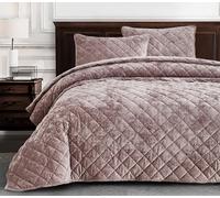 Chezmoi Collection Lux Dusty Pink Velvet Quilt King Set, 3-Piece Plush Distressed Velvet Bedding All Season Lightweight Comforter Brushed Microfiber Reverse with Diamond Stitch Quilting