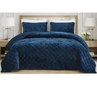 Chezmoi Collection Lux Navy Blue Velvet Quilt Oversized King Set, 3-Piece Plush Distressed Velvet Bedding All Season Lightweight Comforter Brushed Microfiber Reverse with Diamond Stitch Quilting