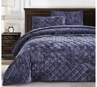 Chezmoi Collection Lux Purple Velvet Quilt Queen Set, 3-Piece Plush Distressed Velvet Bedding All Season Lightweight Comforter Brushed Microfiber Reverse with Diamond Stitch Quilting