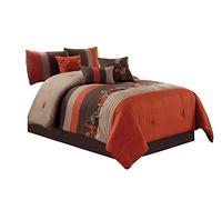 Chezmoi Collection Napa 7-Piece Luxury Autumn Leaves Scroll Embroidery Bedding Comforter Set (Queen, Rust Orange/Brown/Taupe)