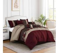 Chezmoi Collection Napa 7-Piece Luxury Leaves Scroll Embroidery Bedding Comforter Set (Queen, Burgundy/Taupe/Brown)