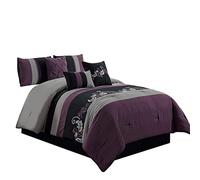 Chezmoi Collection Napa Comforter Set, Polyester, Purple/Black/Gray, California-King