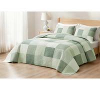 Chezmoi Collection Orna 3-Piece Chic Patchwork Quilt Set - Green Floral Patch Coverlet - Pre-Washed Cotton Lightweight Reversible Bedspread, King Size