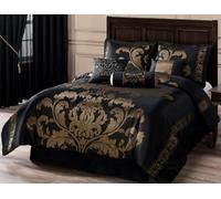 Chezmoi Collection Royale 7-Piece Comforter Set, Polyester, Black/Gold, Full
