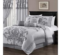Chezmoi Collection Royale 7-Piece Comforter Set, Polyester, Silver/Gray, Queen