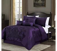 Chezmoi Collection Royale 7-Piece Jacquard Floral Comforter Set, Oversized King, Purple/Dark Purple