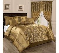 Chezmoi Collection Royale 7-Piece Jacquard Floral Comforter Set, Oversized Queen, Gold