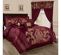 Chezmoi Collection Royale 7-Piece Jacquard Floral Comforter Set, Oversized Queen, Maroon/Gold