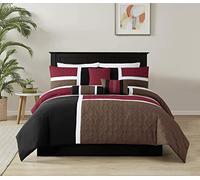 Chezmoi Collection Upland 7-Piece Quilted Patchwork Comforter Set, Burgundy/Black/Brown, Full