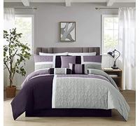 Chezmoi Collection Upland 7-Piece Quilted Patchwork Comforter Set, Lavender/Gray/Purple, King
