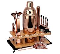CHFYIJYHM Bartender Kit,17-Piece Cocktail Shaker Set with Bamboo Stand,Professional Cocktail Making Set for Cocktail Lover(Rose Gold 750)