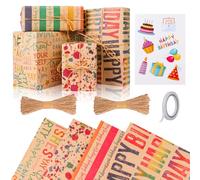 CHGANG 4 Sheets Wrapping Paper, 70x50cm Birthday Wrapping Paper,Recyclable Gift Wrap, Birthday Gift Wrapping Pape with Sticker for Women,Men,Female,Girl,Boy,Adult,Any Occasion