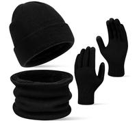 CHGANG Beanie For Men,Hat Scarf And Gloves Set Mens -3pcs Mens Scarf And Hat Set Thermal Elastic Thicken Warm Fleece Inner Lining Knit Beanie Cap For Skiing Hiking Driving