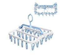CHGANG Foldable Clothes Drying Rack with 32 Clips, Space-Saving Sock Hangers for Drying, Multi-Functional Clothes Pegs for Washing Line for Underwear, Baby Clothes, Hats, Socks (White-Blue)