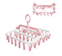 CHGANG Foldable Clothes Drying Rack with 32 Clips, Space-Saving Sock Hangers for Drying, Multi-Functional Clothes Pegs for Washing Line for Underwear, Baby Clothes, Hats, Socks (White-Pink)