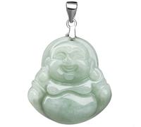 CHGAUOPN Jade Pendant Necklaces, Green Small Jade Buddha Pendant for Good Luck & Long Life Silver Chain