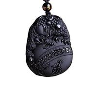CHGAUOPN Jade Pendant Necklaces, Natural Black Obsidian Pendant Necklace Lucky Fortune Toad Fashion