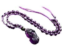 CHGAUOPN Pixiu Jade Necklace, Crystal Pixiu Piyao Amulet Bracelet Feng Shui Prosperity Stretch Bangle Amethyst Talisman(8mm)