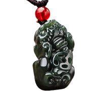 CHGAUOPN Pixiu Jade Necklace, Hunter Green Fei Cui Jade Pi Yao Charm Pendant Necklace Chakra Gemstones Money Attraction