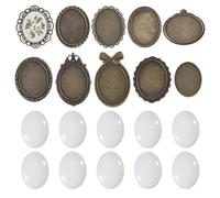 CHGCRAFT 10 Set 10 Style Embroidery Pendant Tray Set Embroidery Brooch Making Kits Round Bezel Pendant Trays Blank Frame for DIY Jewelry Making Crafts Projects, Antique Bronze