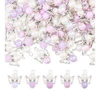 CHGCRAFT 100PCS Purple Angel Wing Charms Angel Pendant Beads Acrylic Alloy Pendant with Iron Findings Round Antique Silver Platinum Decorations for DIY Jewelry Making Necklace Keychain Crafts