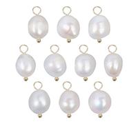 CHGCRAFT 10PCS Natural Freshwater Pearl Charms White Natural Pearl Pendants with Gold Brass Loops Pearls Charm Beads for Jewelry Making DIY Craft Supplies Earring Necklace Bracelet Women Gift