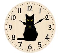 CHGCRAFT 11.81 Inch Black Cat Pattern MDF Printed Round Wall Clock Silent Non Ticking, for Home Living Room Bedroom Home Office Kitchen Bathroom Decor