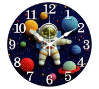 CHGCRAFT 12 Inch 3D Cute Astronaut Starry Sky Planet Round Wall Clock Silent Non Ticking, for Bedroom Living Room Kitchen Office Home Decor