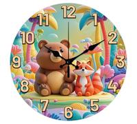 CHGCRAFT 12 Inch 3D Relief Forest Animals Bear Fox Round Wall Clock Silent Non Ticking, for Bedroom Living Room Kitchen Office Home Decor