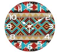 CHGCRAFT 12 Inch Aztec Geometric Patterns Round Wall Clock Battery Operated Silent Non Ticking Hanging Clock, for Bedroom Living Room Kitchen Office Home Decor