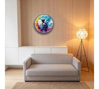 CHGCRAFT 12 Inch Coloured Painted Glass Cat Moon Round Wall Clock Battery Operated Silent Non Ticking, for Bedroom Living Room Kitchen Office Home Decor