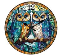 CHGCRAFT 12 Inch Coloured Painted Owl Pattern Round Printed Wall Clock Silent Non Ticking, for Home Office Living Room Bedroom Kitchen Bathroom Decor