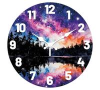 CHGCRAFT 12 Inch Coloured Sky Forest Silhouette Tree Reflections Round Wall Clock Battery Operated Silent Non Ticking, for Home Office Living Room Bedroom Kitchen Bathroom Decor