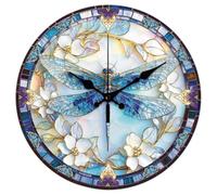 CHGCRAFT 12 Inch Dragonfly Pattern Round Printed Wall Clock Silent Non Ticking, for Home Office Living Room Bedroom Kitchen Bathroom Decor