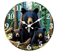 CHGCRAFT 12 Inch Forest Black Bear Dead Wood Pattern Round Decorative Wall Clock Silent Non Ticking, for Home Office Living Room Bedroom Kitchen Decor