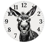 CHGCRAFT 12 Inch Funny Donkey Black White Woodcut Round Wall Clock Battery Operated Silent Non Ticking, for Bedroom Living Room Kitchen Office Home Decor
